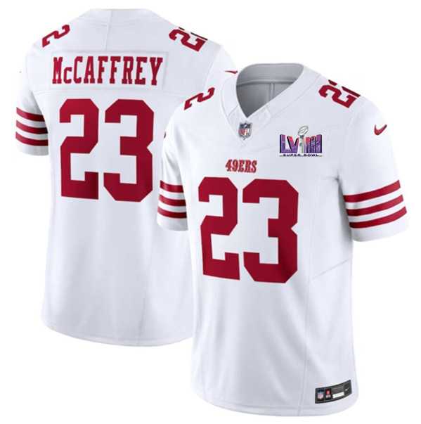 Men & Women & Youth San Francisco 49ers #23 Christian McCaffrey White 2024 F.U.S.E. Super Bowl LVIII Patch Vapor Untouchable Limited Jersey